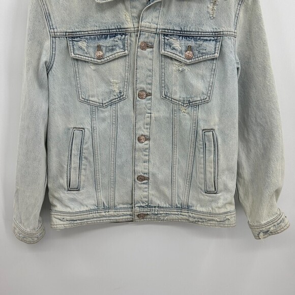 7 FOR ALL MANKIND Oversized Boyfriend Distressed Jean Jacket Sun Bleached XS - Picture 4 of 8